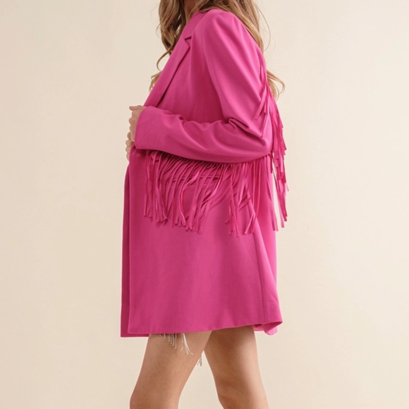 NEW! Blue B Double Breasted Fringe Blazer, Box Cut Y2K Retro D. Gibson Style SML - Picture 8 of 9